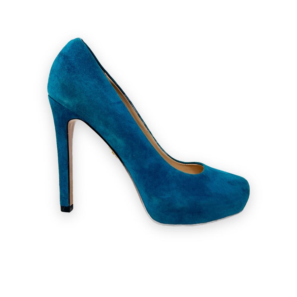 Pour La Victoire Gillianna Platform Pump Teal Blue Suede Heels sz 7.5 M